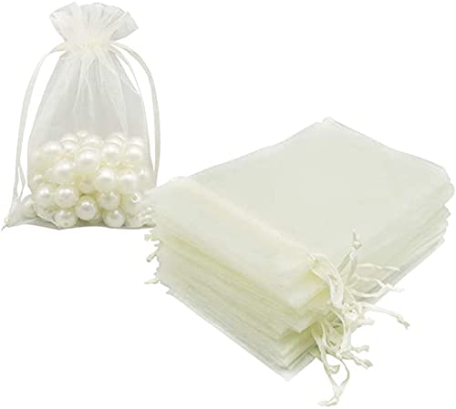 Quesuc 50 bolsas de organza para regalo, con cordón, para fiestas, bodas y festivales, 7 x 9 cm, color blanco no recto
