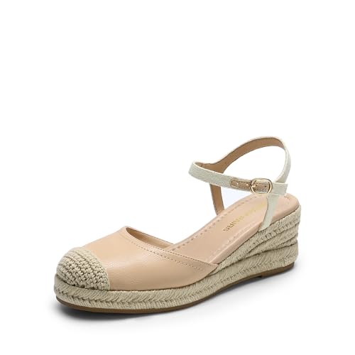 DREAM PAIRS Women's Wedge Sandals, Closed Toe Espadrilles Platform Wedge Heels with Adjustable Ankle Straps and Comfortable Cushion Insoles,Size 11,Nude,DWUMWS2518