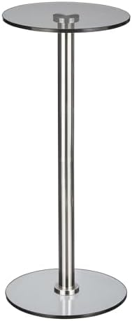 mDesign Mesa de noche lateral o extremo superior de cristal, mueble de mesita de noche de metal redondo alto y moderno para sala de estar,