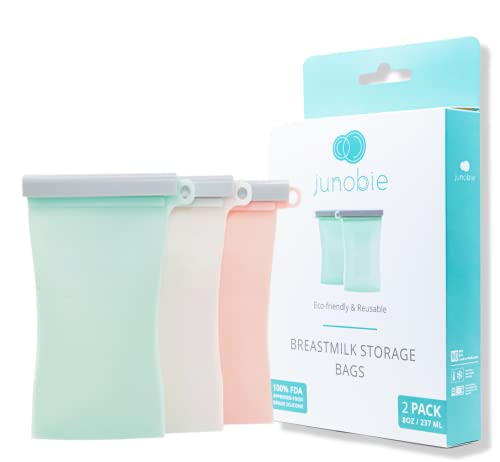 Image of JUNOBIE Bag 4-Pack (Pink, Mint, Gray) | Reusable Breastmilk Storage Bags (As Seen on Shark Tank) | Milk Storage Container