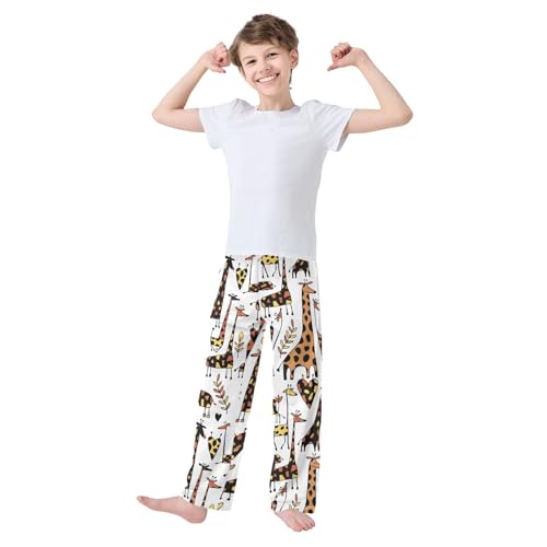 Giraffe Love Heart Boys Long Pants Soft Trousers Elastic Waist Kids Lounge Bottoms with Pockets S-XL2