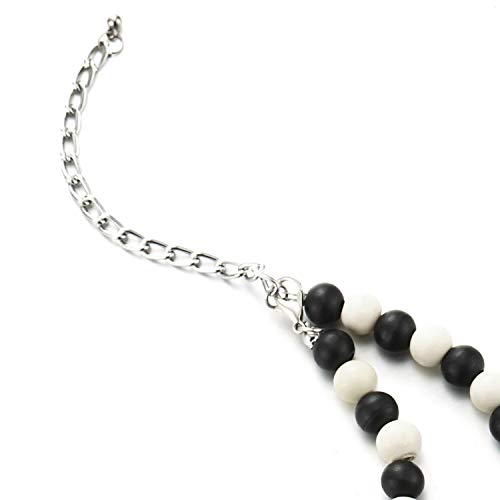 COOLSTEELANDBEYOND Wood Circle Disc Beads Chain Choker Collar Statement Necklace, Dress Party Event, Unique3