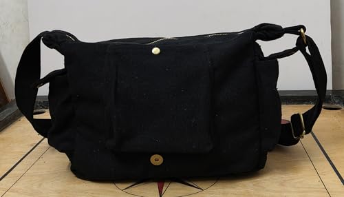 Image of Rough Canvas Cotton Messenger Sling Bag, (32x23x10cm, 7.5L) Medium Size. Patching with Elephant Design