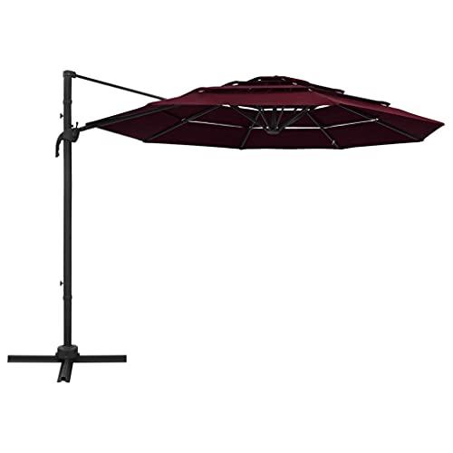 Sombrilla de terraza roja burdeos portátil y ajustable de 247 cm 6