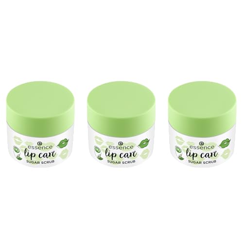 essence lip care SUGAR SCRUB N°02 Lot de 3 gommages à lèvres hydratants, régénérants, nourrissants, végétaliens, sans conservateurs, sans paraben, sans particules de microplastique, 3 x 9 g
