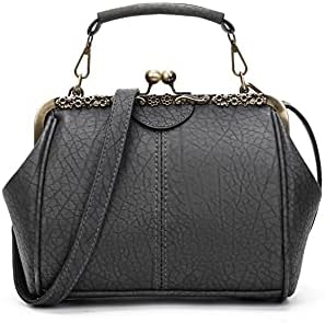ROUROU Retro Hollow Handbag for Women Leather Shoulder Bag Evening Clutch Bag Kiss Lock Closure Crossbody Bag Purse
