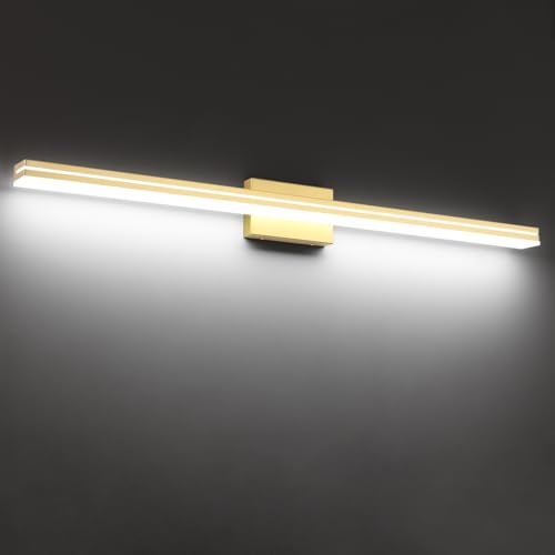 Image of SineRise 48-Inch LED Modern Bathroom Vanity Light Bar, Gold Modern Acrylic Bathroom Wall Lighting Fixtures Over Mirror (Cool White 6000K)