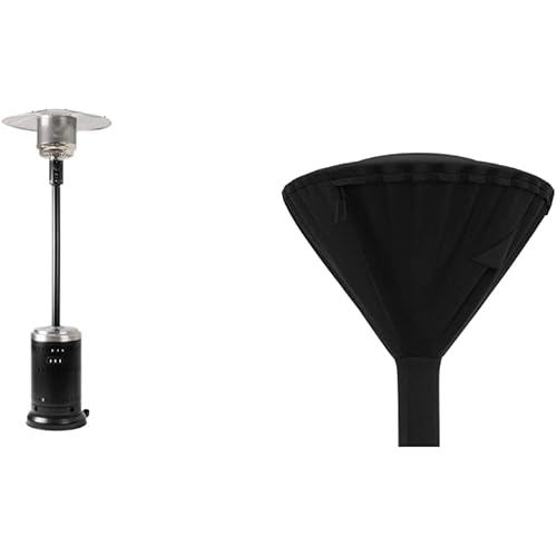 Amazon Basics 46,000 BTU Outdoor Propane Patio Heater with Wheels, Commercial & Residential - Black / Stainless & Outdoor Round Stand Up Patio Heater Cover, Black