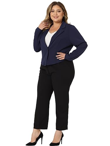 Agnes Orinda Plus Size Business Suit Blazer for Women Button Office Work Navy Blue Crop Suit Blazers Jackets3