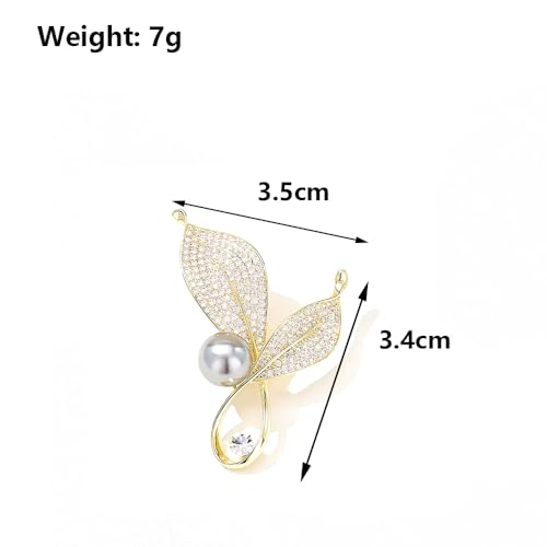 Image of Dainty Gold Crystal Flower Brooch Pin Shiny Zircon Pearls Floral Femininity Brooch Trendy Prom Costume Jewelry Accessories Gift for Women