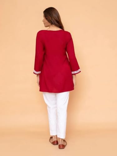 Image of Sidhidata Women Rayon Regular Stylish Kurti with 3 /4 Sleeves & Beautiful Neck Embroidery Ideal for Casual Office Wear & Everyday Comfort (Kurti Angell)