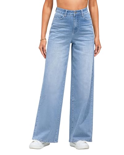 LookbookStore Wide Leg Jeans for Women High Waisted Stretchy Denim Jeans Fashion Baggy Trouser Jean Pants with Pockets