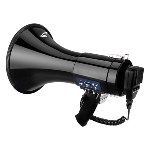Perfeclan Megáfono megáfono Amplificador portátil, grabación de 240 Segundos, Altavoz megáfono portátil de Mano, 50W, para Venta Ambulante, Negro Versátil