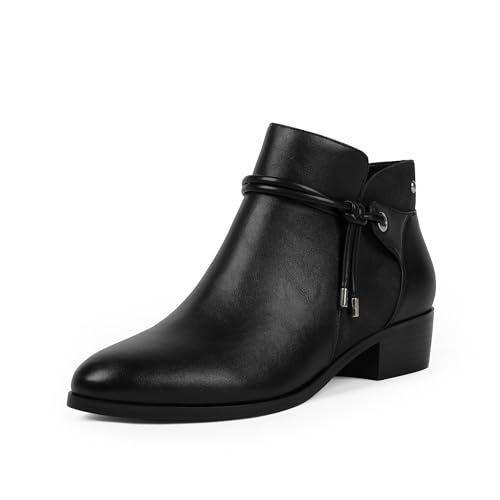 QIY Black Ankle Boots for Women Low Heel Round Toe Fall Boots Black Chunky Boot Flat Dress Gilrs Short Faux Leather Ankle Booties with Heel Size 8