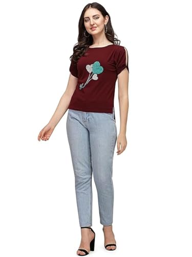 Image of DHRUVI TRENDZ Women's Regular Fit Tops | T Shirt for Women | Tops for Jeans for Women | Tops for Women | Western Tops for Women Stylish | T-Shirt for Women