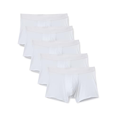 Amazon Essentials Men's Cotton Jersey Boxer Shorts Underwear, Pack of 5, White, Large