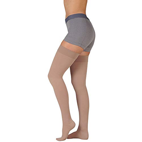 Image of Juzo Dynamic Varin 3512 Thigh-High, 30-40 mmHg Closed Toe Compression with Silicone Top Band - Men & Women, Regular, 3 (III), Black