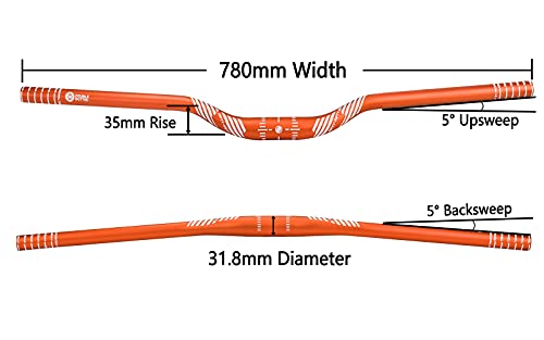 Image of FIFTY-FIFTY Mountain Bike Riser Handlebar, Aluminum Alloy MTB Handlebar, 31.8mm Diameter, 780mm Wide Bicycle Bar (Orange, 35mm Rise)