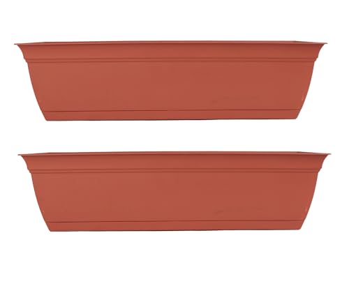 The HC Companies 24" Eclipse Plastic Window Box 7.76"x24"x6.57", Clay (2 Pack)
