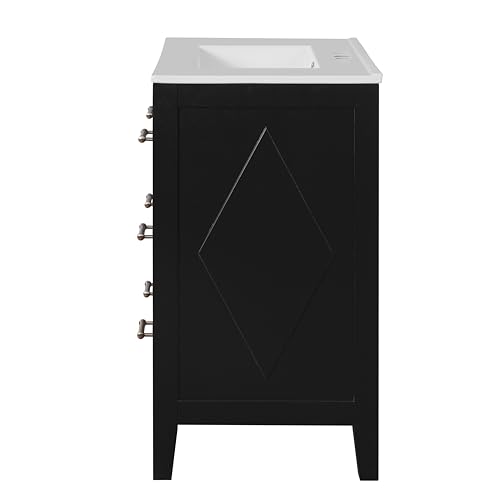 Virubi 30\" Bathroom Vanity with Ceramic Sink, Modern Bathroom Storage Cabinet with 2 Drawers and a Tip-Out Drawer, Solid Wood Frame Bathroom Vanities