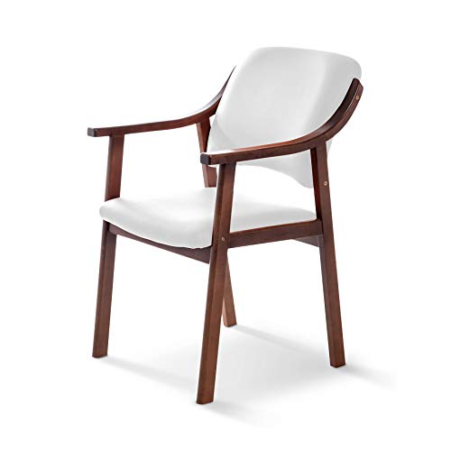 SUENOSZZZ - Silla Altea de Madera de Haya Color Nogal, Polipiel Color Blanco. Sillas para Comedor/Salon/habitacion | Silla...
