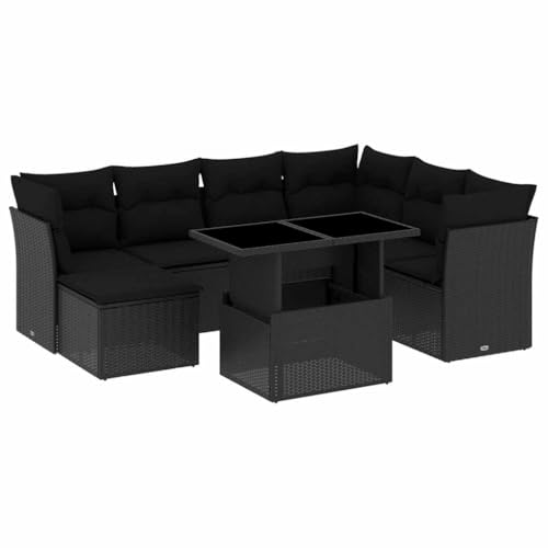 HFXHIJXQ Juego de muebles de jardín (8 piezas, polirratán, sofá esquinero, taburete central, resistente a la intemperie, modular, 62 x 62 x 69 cm, ahorra espacio, para balcón, terraza, jardín