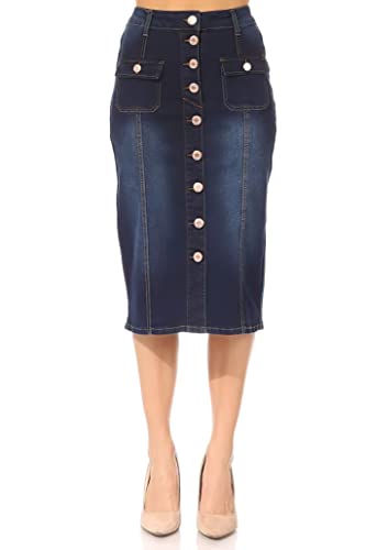 Fashion2Love Women's Juniors/Plus Size Middle - Length Stretch Denim Pencil Skirt (78032)