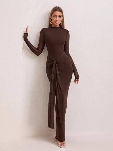 Women's Long Sleeve Bodycon Maxi Dress Mesh Tie Sexy Backless Fall Formal Wedding Guest Party Cocktail Dresses3