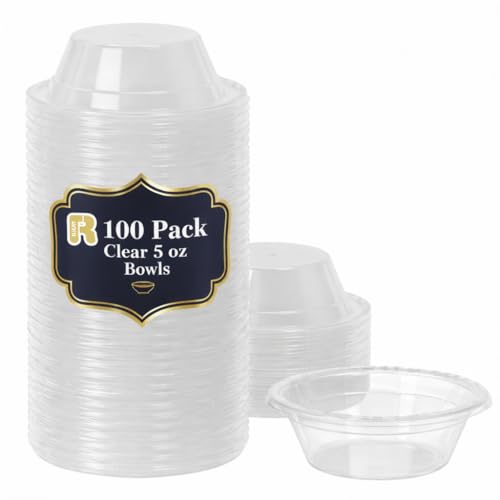 R-kay Clear Small Plastic Bowls - 5 OZ 100 Count Microwavable Clear Disposable Bowls - Strong Heavy Duty And Sturdy Clear Plastic Bowls Disposable