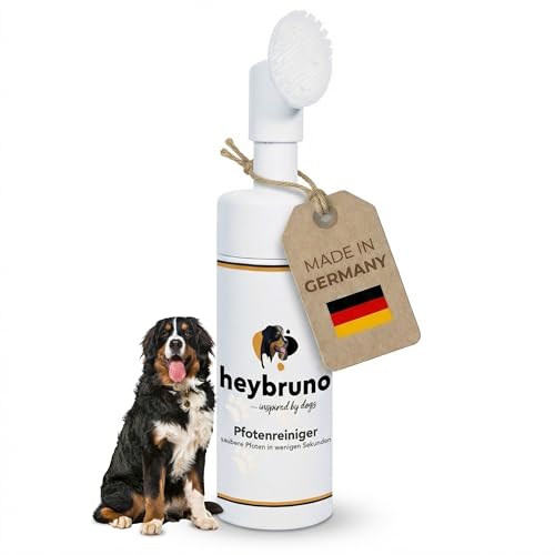 heybruno Pfotenreiniger für Hunde & Katzen 150ml - Duftstofffreier Hundepfotenreiniger ohne Wasser mit integrierter Bürste - Pfotenreiniger Hund Schaum - Pfotenpflege unterwegs & für zu Hause