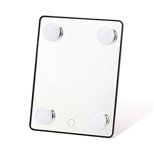 Francfranc Official Lucio Brightening Mirror, Ball Light, Small, Black, Actress Mirror, LED Light, Stepless Dimming, USB Compatible, Cosmetic Mirror, Tabletop Mirror