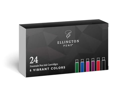 Image of Ellington Pens 24 Vibrant Fountain Pen Ink Refills - 24 Pack International Standard Size Cartridges - Ink for Fountain Pens - Premium Quality & Non-Toxic, Long-Lasting & Waterproof, Dries Quickly
