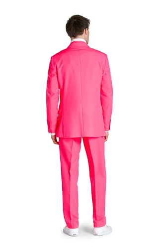 Opposuits Neon Colored Suit for Men - Neon Theme Party Outfit - Slim Fit - Including Jacket, Pants & Tie - Pink2