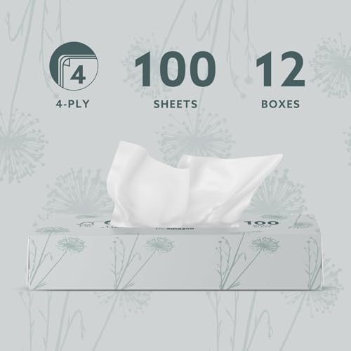 by Amazon 4-lagige Papiertaschentücher-Boxen, 1200 Stück, 12 Packungen mit 100