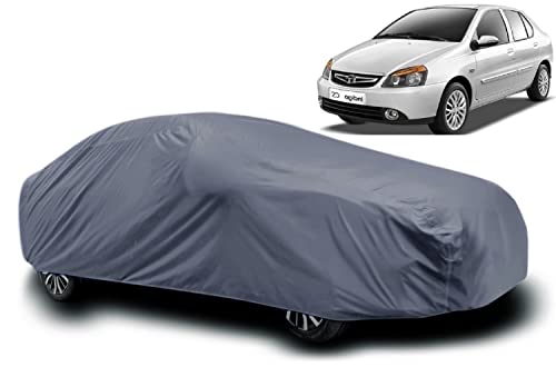Image of Tata Indigo Cs Car Cover Waterproof / Tata Indigo Cs Body Cover Indigo Cs Cover / Indigo Cs Car Cover / Car Cover Indigo Cs With Triple Stitched Fully Elastic Ultra Surface Body Protection (Grey Look)