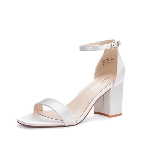Zhabtuc Sandales d'été élégantes pour femme avec talon bloc de 6 cm, bout ouvert et bride de cheville, chaussures de soirée classiques et confortables,...