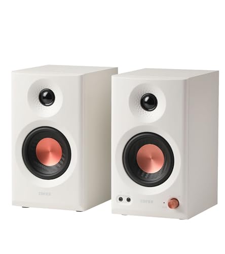 Edifier MR3 - Altavoces de Estudio compactos 2.0, Hi-Res Audio, Bluetooth V5.4, Controles físicos, RCA, AUX, Aplicación móvil, 2x18W, Blanco