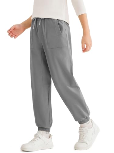 Haloumoning Boys Joggers Cargo Pants Elastic Drawstring Waist Kids Hiking School Pants with Pockets 4-14 Years