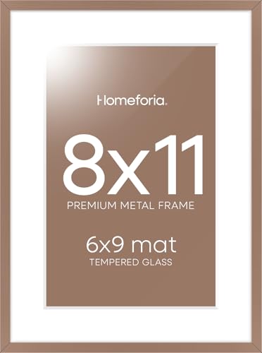 Image of Homeforia 8x11 Mocha Picture Frame, High-End Metal, 6x9 Mat, Glass | High End Aluminum, Tempered Glass, Acid-Free 6x9 Removable Mat, 8x11 in Edge-to-Edge Display 11x8, Wall Kit, Set Of 2