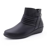 Cushion Walk Women's EEE Extra-Wide Fit Black Low Wedge Zip-up Chelsea Ankle Boots (6 UK, Black)