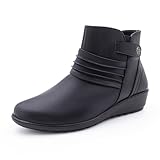 Cushion Walk Women's EEE Extra-Wide Fit Black Low Wedge Zip-up Chelsea Ankle Boots (5 UK, Black)
