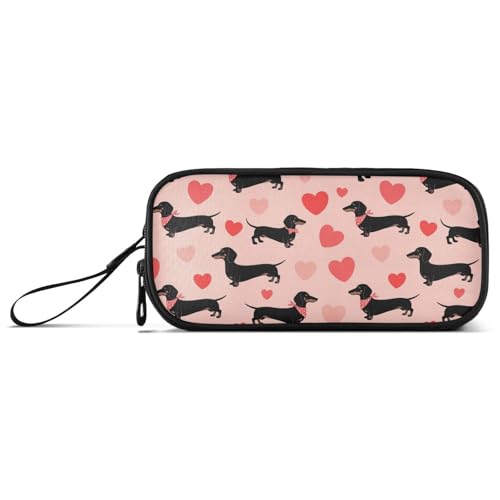 Image of J JOYSAY Dachshund Dog Hearts Pink Pencil Case Large Big Capacity Pen Organizer Case for Girls Boys Desk Organizer for Kids Office School