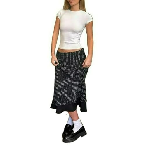 Polka Dot Skirt High Waist Sheer Wrap Partchwork Slim Fit Elegant Vintage Casual Summer Streetwear Skirt