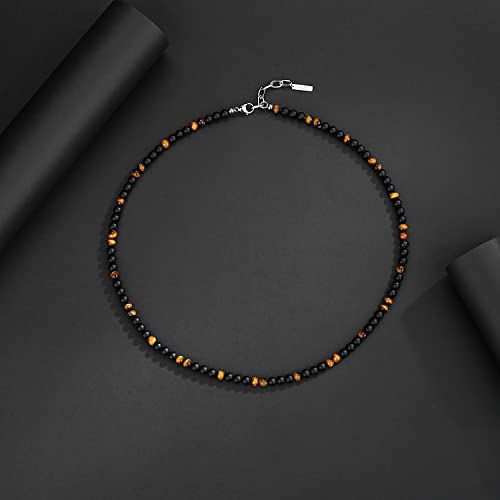 Luxsep Minimalist Style Natural 6Mm Tiger Eye And Onyx Beaded Necklace 20” #TOP3