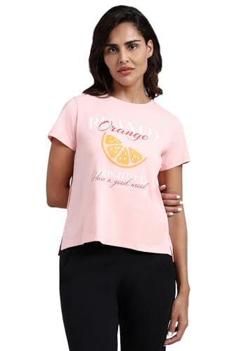 Image of Van Heusen Women's Cotton T-Shirt | Soft Breathable Cotton | Relaxed fit | Lounge Tee| Printed | Round Neck | Short Sleeve| Comfortable Everyday Wear | Style 55432