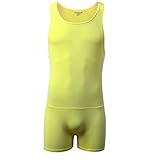 Juflam Men's Wrestling Singlet Athletic Leotard Bodysuit Gym Sportswear Jumpsuits (Yellow, M)