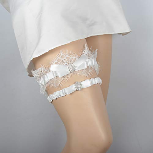 Image of White Lace Wedding Garters Bridal Garter Set for Women Bride Garters With something Blue