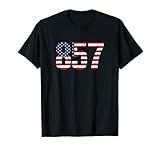 The design shows the Flag of the United States in the Area Code 857 of the Federal State of Massachusetts. Perfect for anyone who is from this area in Massachusetts and proud of it. Lightweight, Classic fit, Double-needle sleeve and bottom hem