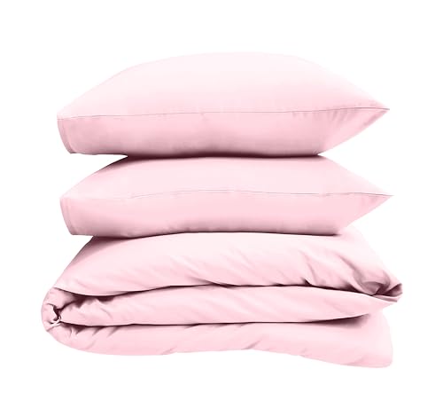 California Design Den Queen Cotton Duvet Cover Set, 400 Thread Count 100% Cotton Duvet Cover and Two Pillow Shams, Sateen Weave Bedding Set, Button Closure, Corner Ties (Pink, Queen)