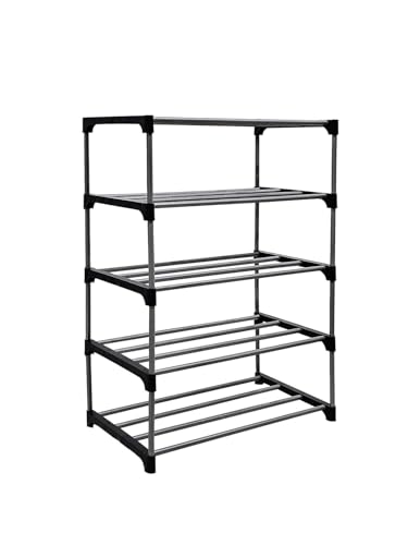 Image of 5 Tier Shoe Rack Sturdy Shoe Organizer for 15+ Pairs,Space-Saving Storage for Entryway & Closet Shoe Rack Modern Shoe Stand with Open Shelves, Ideal for Bedroom & Hallway Stackable